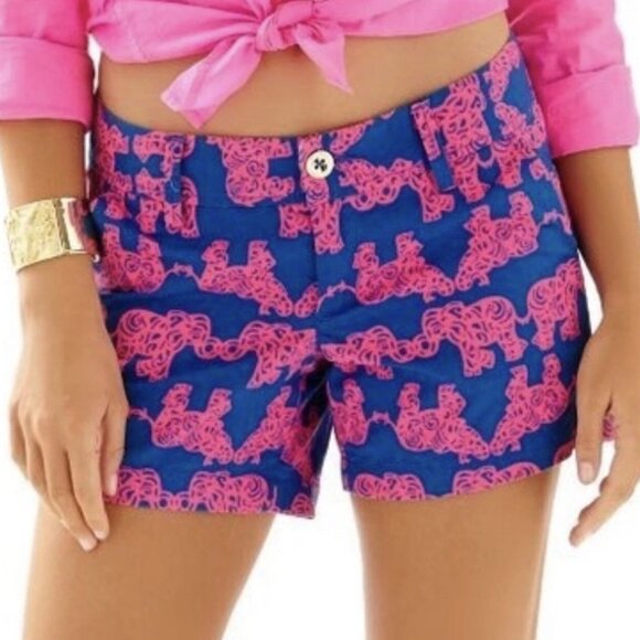 LILLY PULITZER "Pack your Trunk" Elephant‎ Print The Callahan Short SZ 0 - Picture 1 of 13